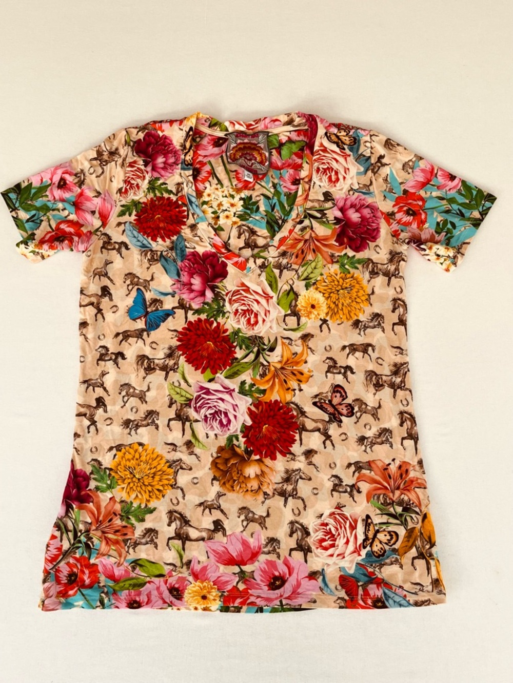 JOHNNY WAS Lace Garden Favorite Boho Chic Floral Top Blouse T-Shirt Size XS
